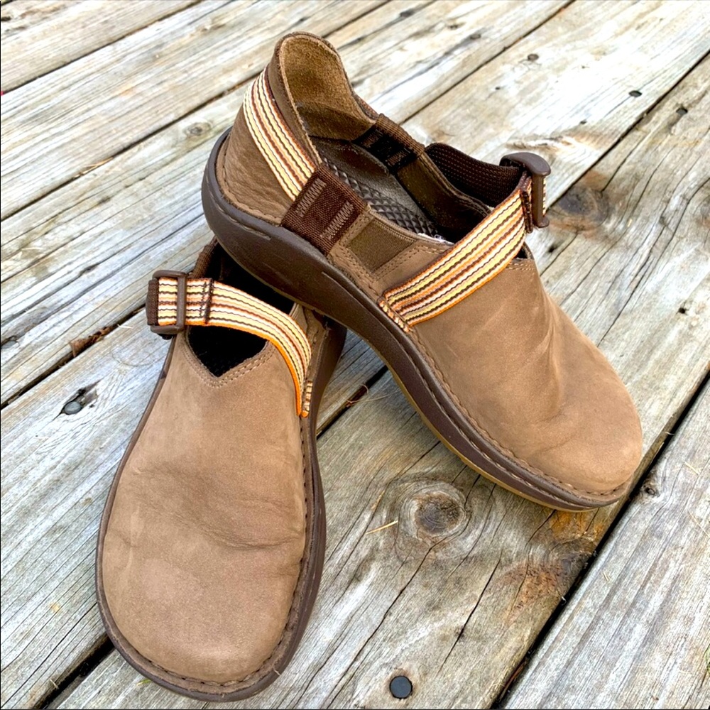 Chaco brown leather slip on shoe